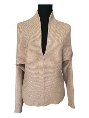 Maeve Ribbed Plunge-Neck Seamed Pullover Tan Sweater Size Small Oversized